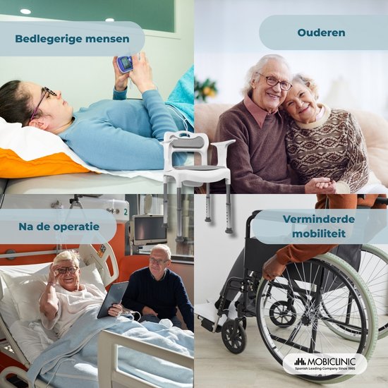 Een compilatie van foto's: bedlegerige mensen, ouderen, na een operatie, mensen met verminderde mobiliteit.