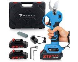 Vesto® Elektrische Snoeischaar - Draadloos met 2 Accu's en Opbergkoffer - Professioneel Takkenschaar voor 28mm - Tuinschaar - Heggenschaar op Batterij - Voor Snoeien van Takken & Heggen
