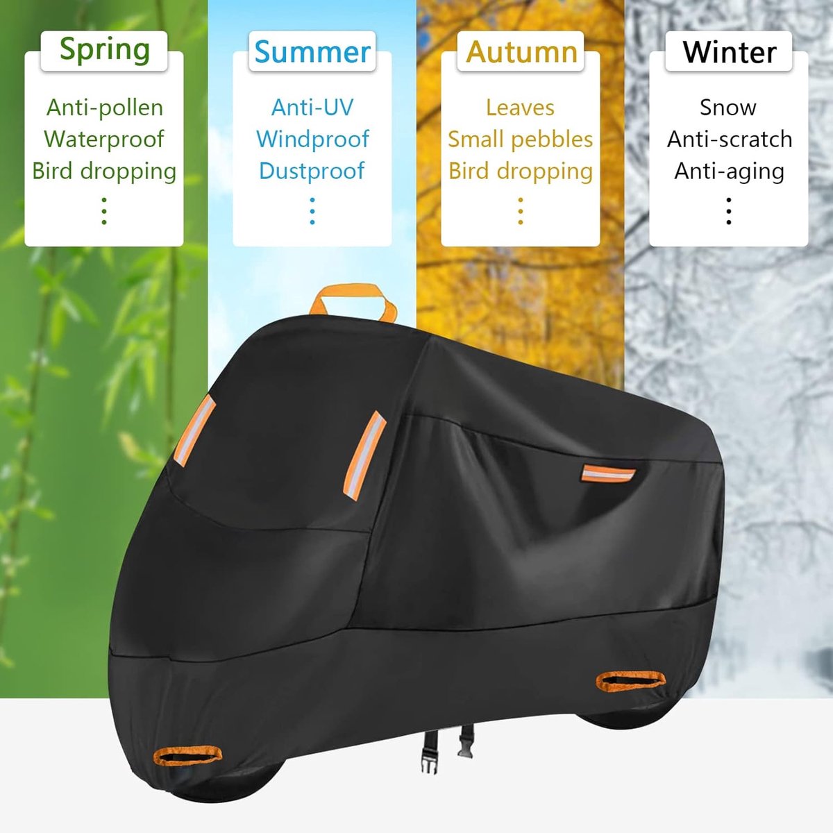 Waterdichte motorhoes - Motorzeil voor buiten - Motorhoes - Geschikt voor binnen & buiten - Universele pasvorm - 210D Oxford-stof - Maat XL (230 x 105 x 125 cm) - Zwart – foto 6