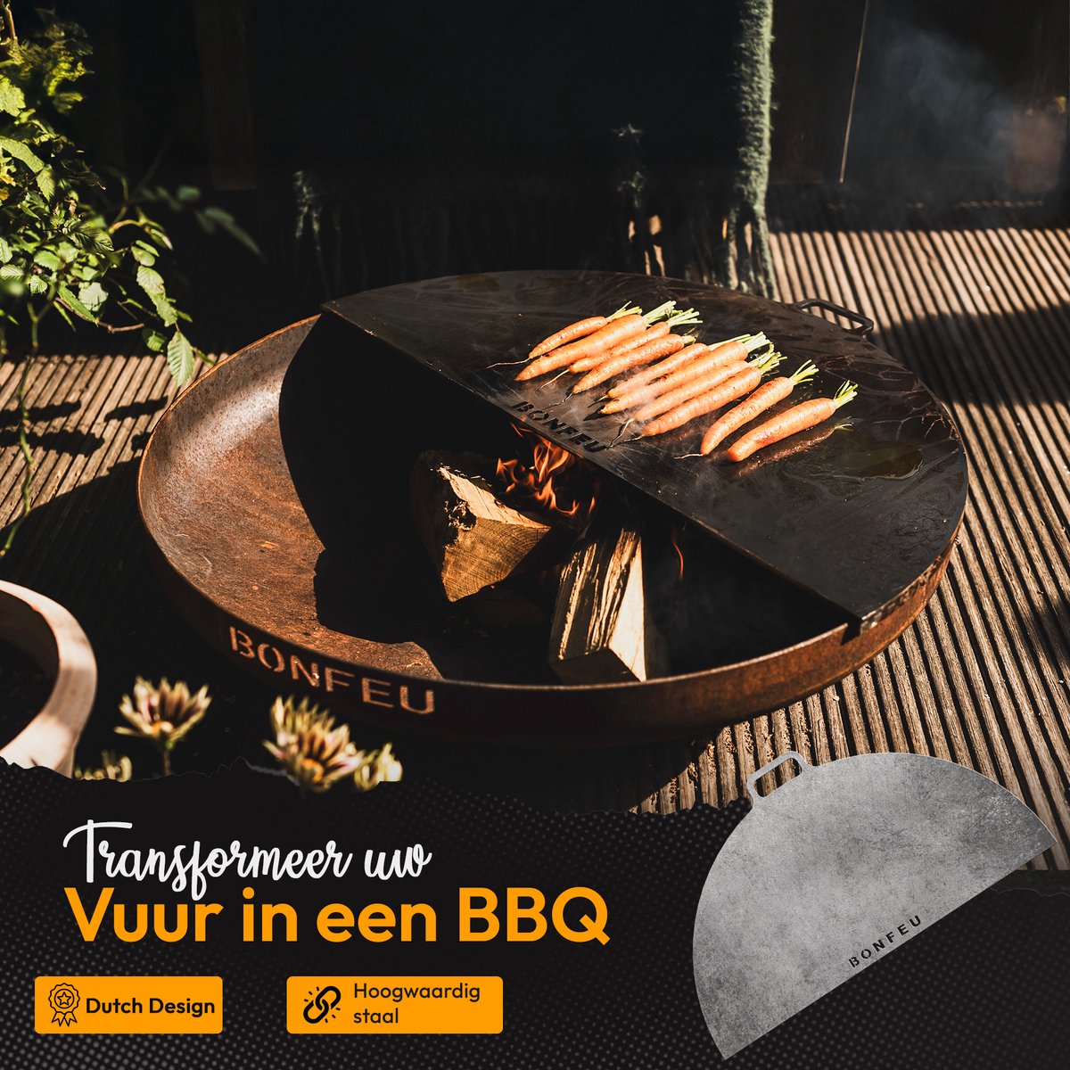BonFeu BonPlancha Half Plancha 120 cm - Griddle Plate for Fire Bowl 120 cm