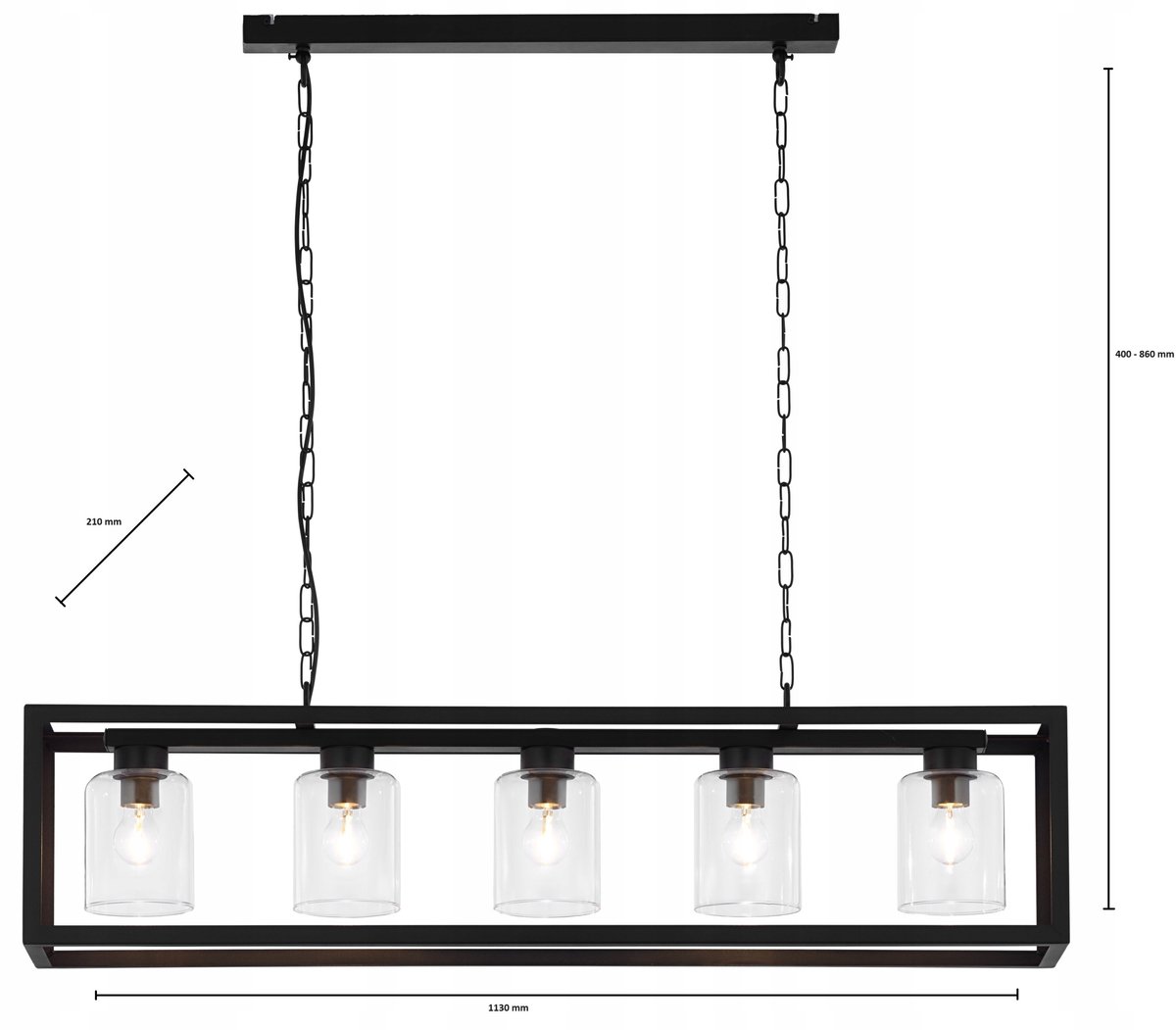 MACARI Zwarte Gelakte Hanglamp 5-Lichts Kap 1806