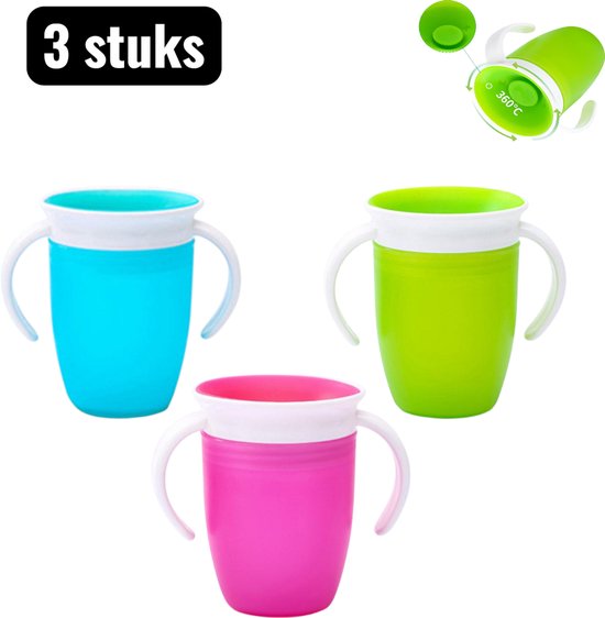 Lot de 3 pièces - Gobelet d'apprentissage - Gobelet à bec anti-fuite à 360° - Gobelet à paille en silicone souple - Gobelet résistant aux morsures pour bébé - Facile à boire et à tenir