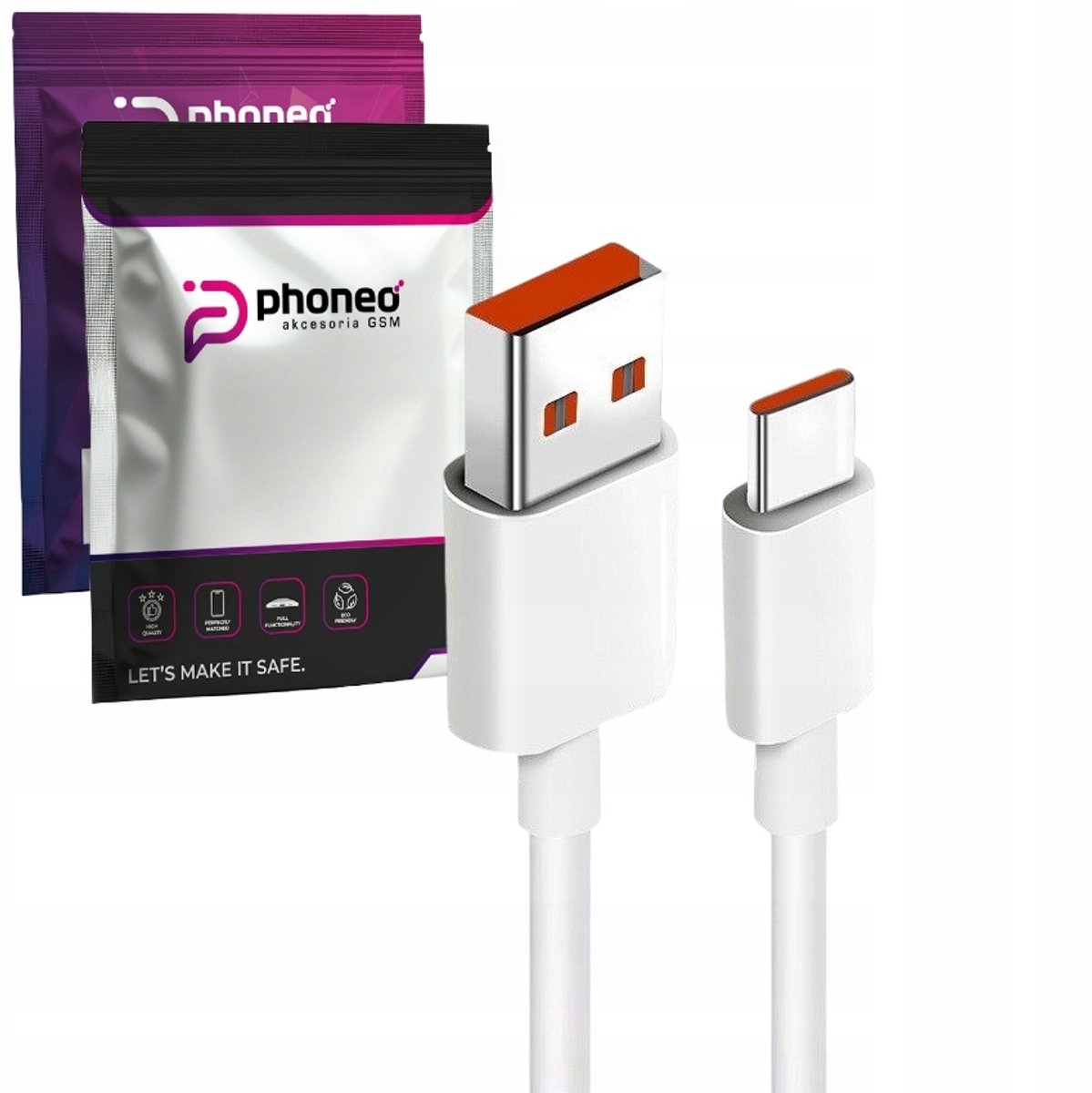 Phoneo USB-C Kabel SuperCharge 66W 6A Snel Opladen 2M Wit