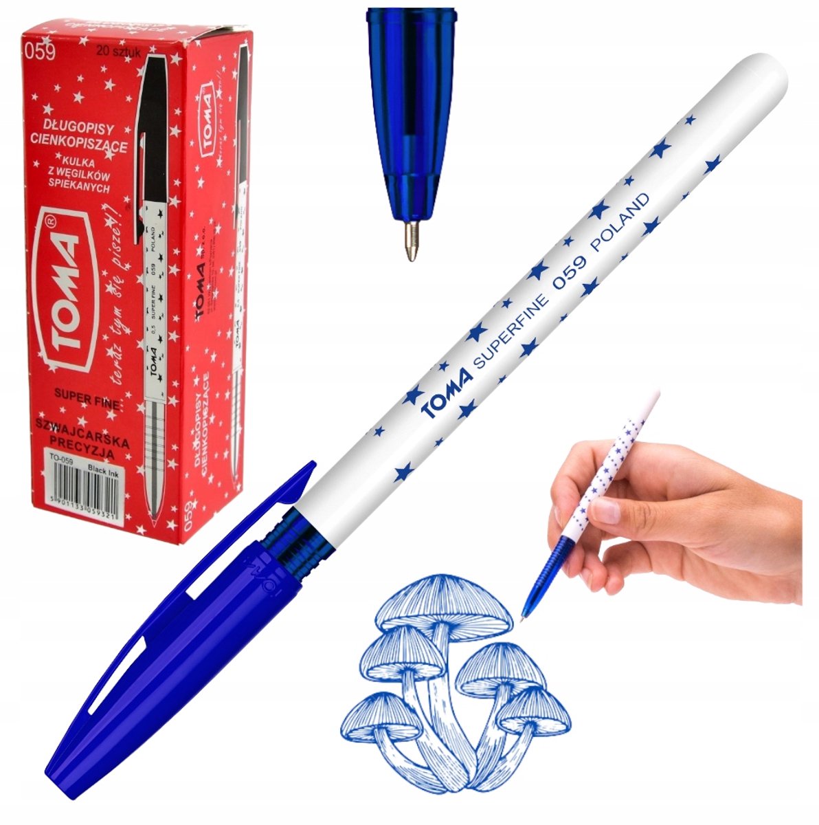 Set van 20 Blauwe Pennen met Sterren - Toma Superfine 0.5mm