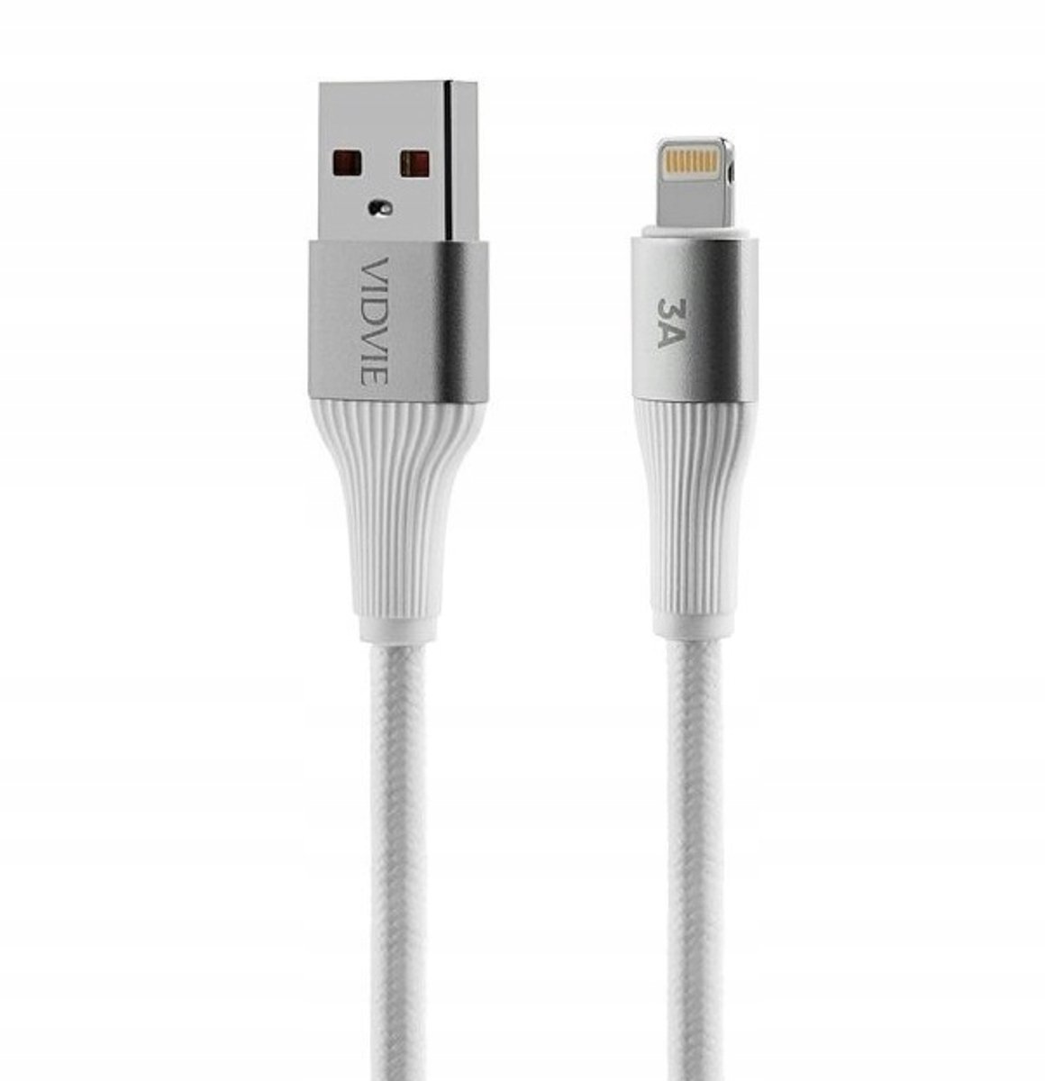 VIDVIE USB naar Lightning Kabel 3A Snel Laden 1m Wit Nylon