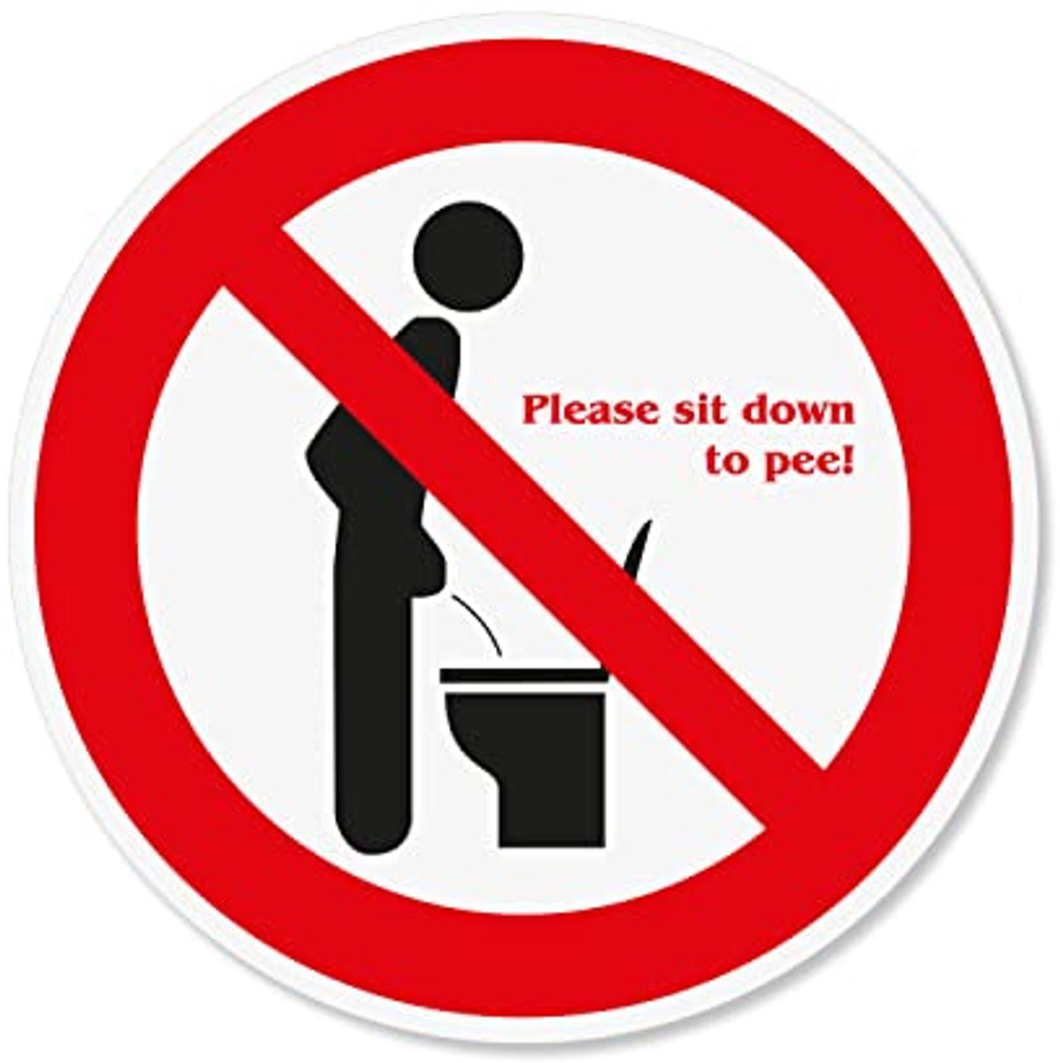 Hilarische sticker voor op het toilet - Zittend plassen verzoek - 10 cm rond