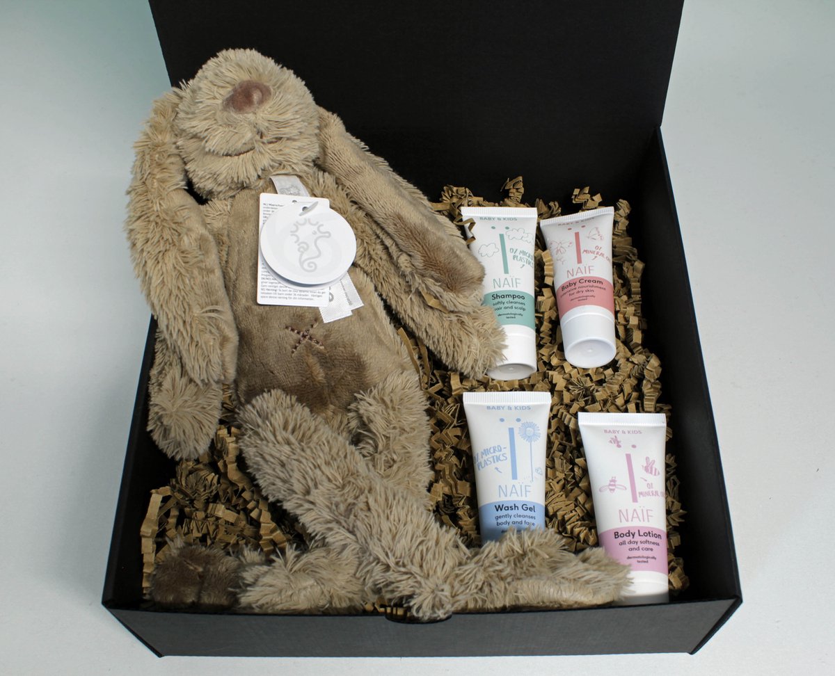Giftbox Knuffel & Care - kraamcadeau - cadeau zwangerschap - knuffel happy horse - naïf producten