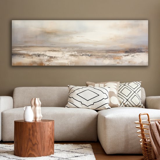 Canvas schilderij 150x50 cm - Wanddecoratie Kunst - Industrieel - Grijs - Bruin - Abstract - Muurdecoratie woonkamer - Slaapkamer decoratie - Kamer accessoires - Schilderijen op canvas