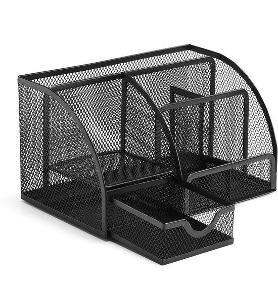 Organiseur de bureau YONO - Plateau à Stylos avec tiroir - Porte-stylos - Métal - Zwart