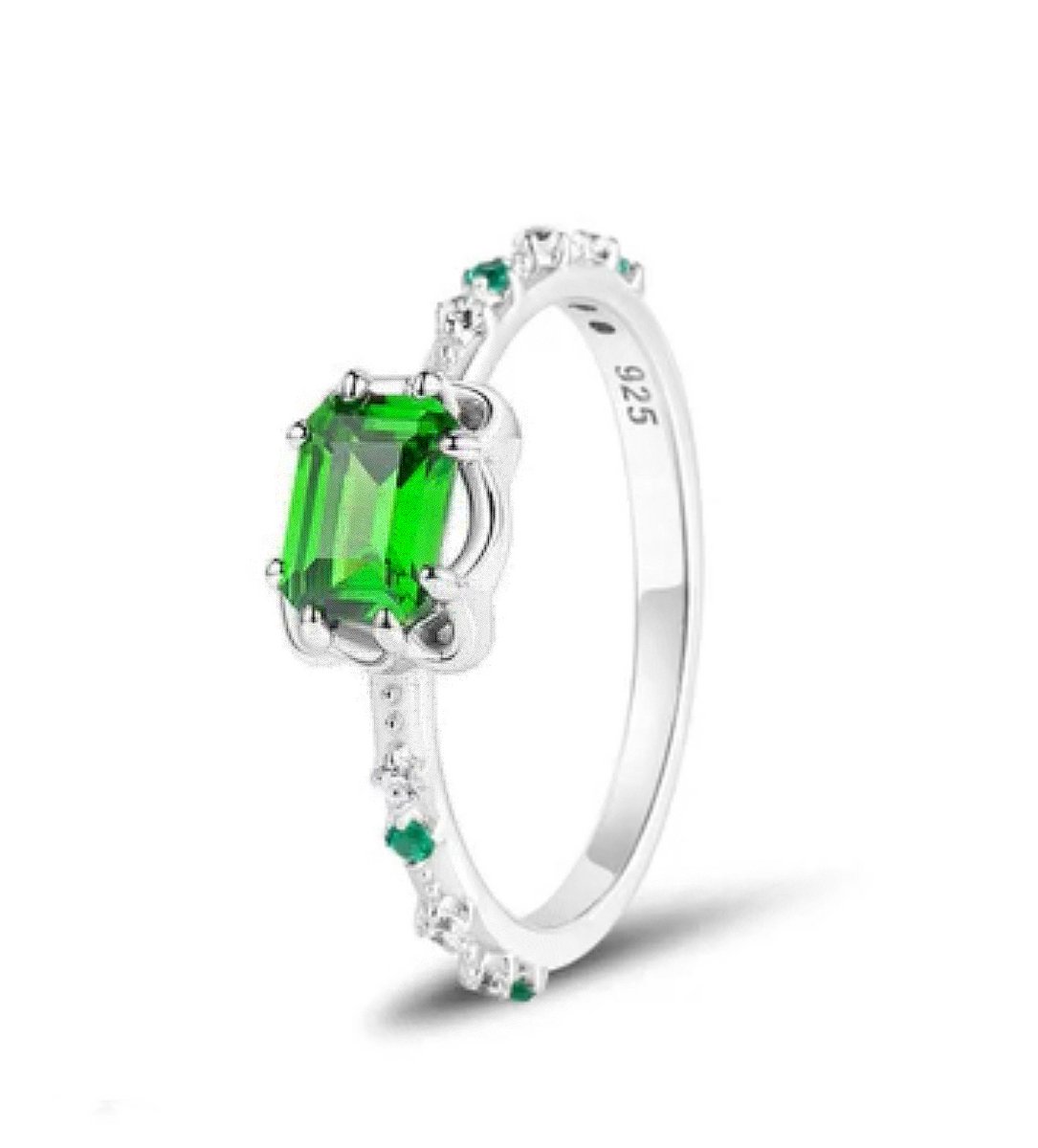 Zilveren 925 Ring Dames met Groene Zirconia Steentje - Luxe & Tijdloze Damesring (21mm)