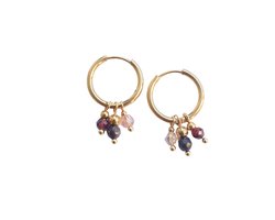 Gouden oorbellen granaat | bordeaux rode oorbellen | edelsteen oorbellen | dames oorbellen | bedeloorbellen | stainless steel oorbellen | handgemaakt in NL | PhiVi sieraden