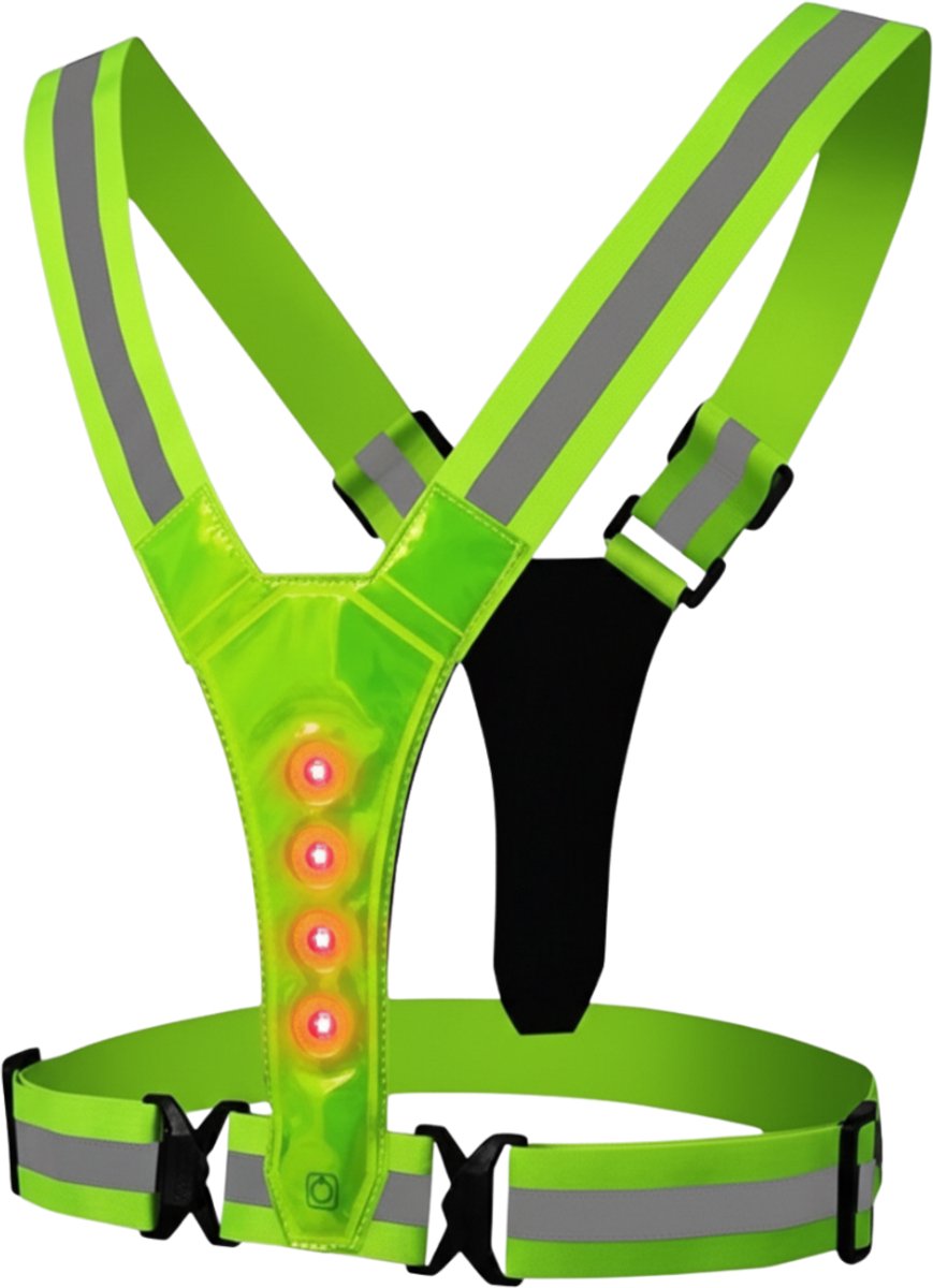 Reflecterend Hardloopvest met Rode LED Verlichting - Batterijgevoed (incl. Batterijen) - Hoge Zichtbaarheid Veiligheidsvest - Verstelbaar Unisex