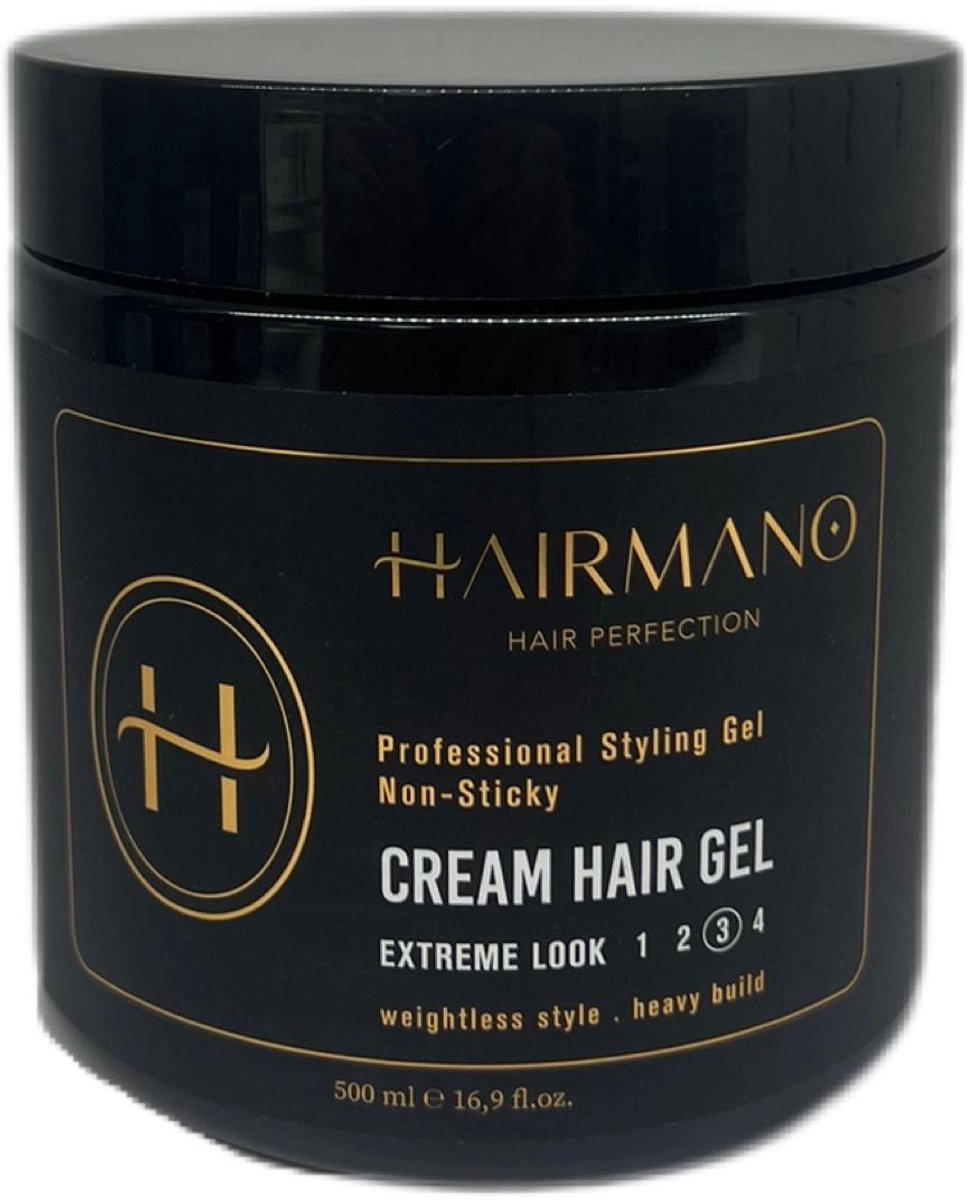 Hairmano Professional Cream Hair Gel 500ml – Sterke Niet-Plakkerige Styling Gel met Vitamine E – Gewichtloze Fixatie voor Alle Haartypes
