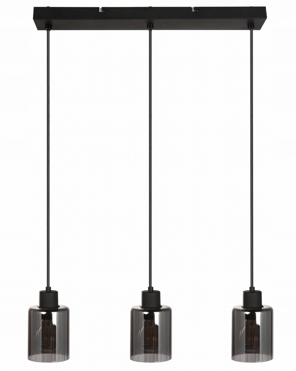 VALERIE hanglamp zwart mat met rookglas, 3xE27, 55cm breed