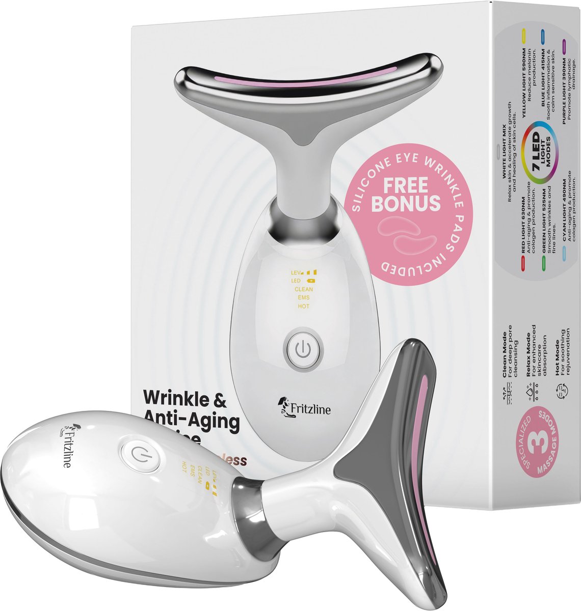 Fritzline Huidverjongingsapparaat - 7 LED Kleurentherapie - Inclusief Set Eye Pads