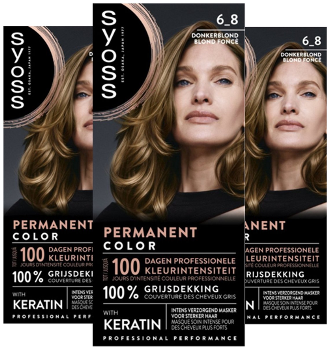 3x Syoss Permanent Coloration 6-8 Donkerblond