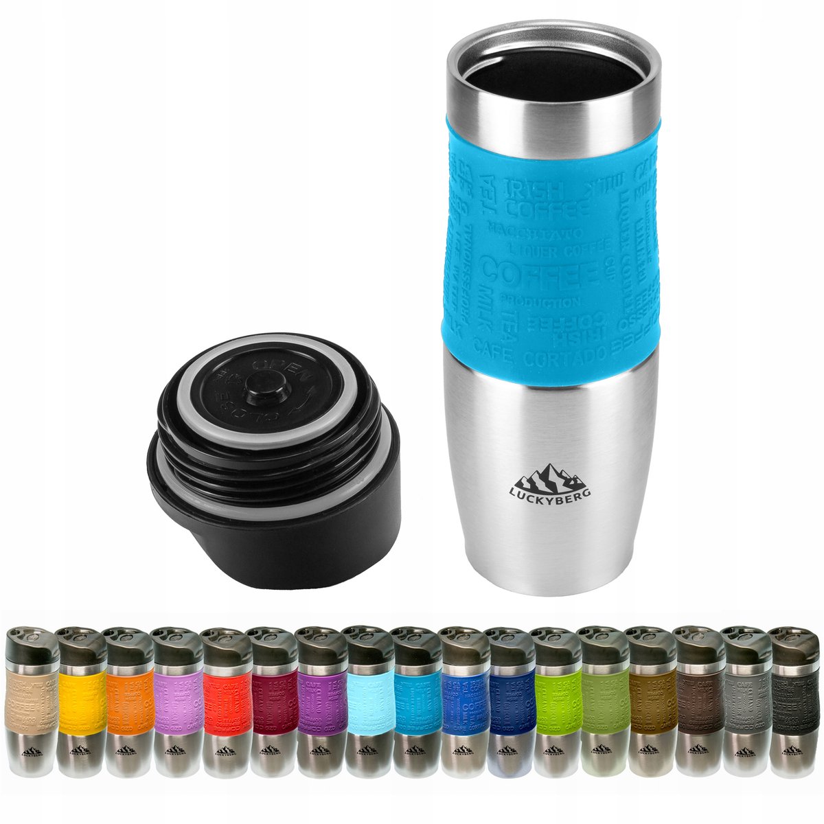 Luckyberg Thermosbeker 480ml - RVS, Blauw, 6u Warm/8u Koud