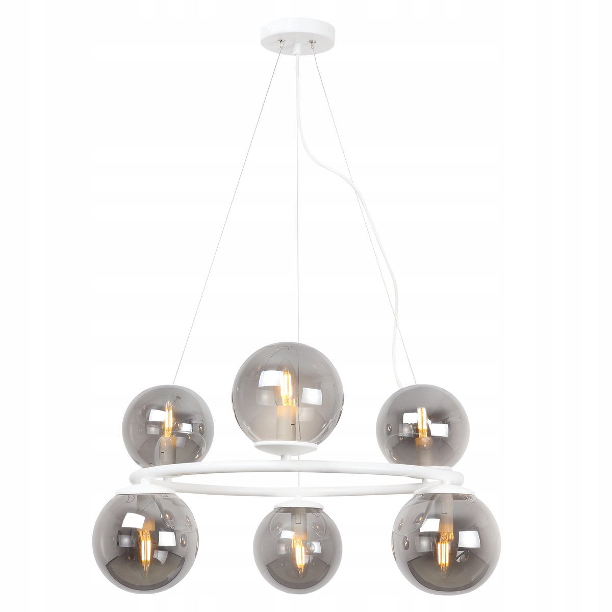 Hanglamp Ring Wit Glas 6x E14 65cm - Stijlvolle Keuken, Salon Verlichting