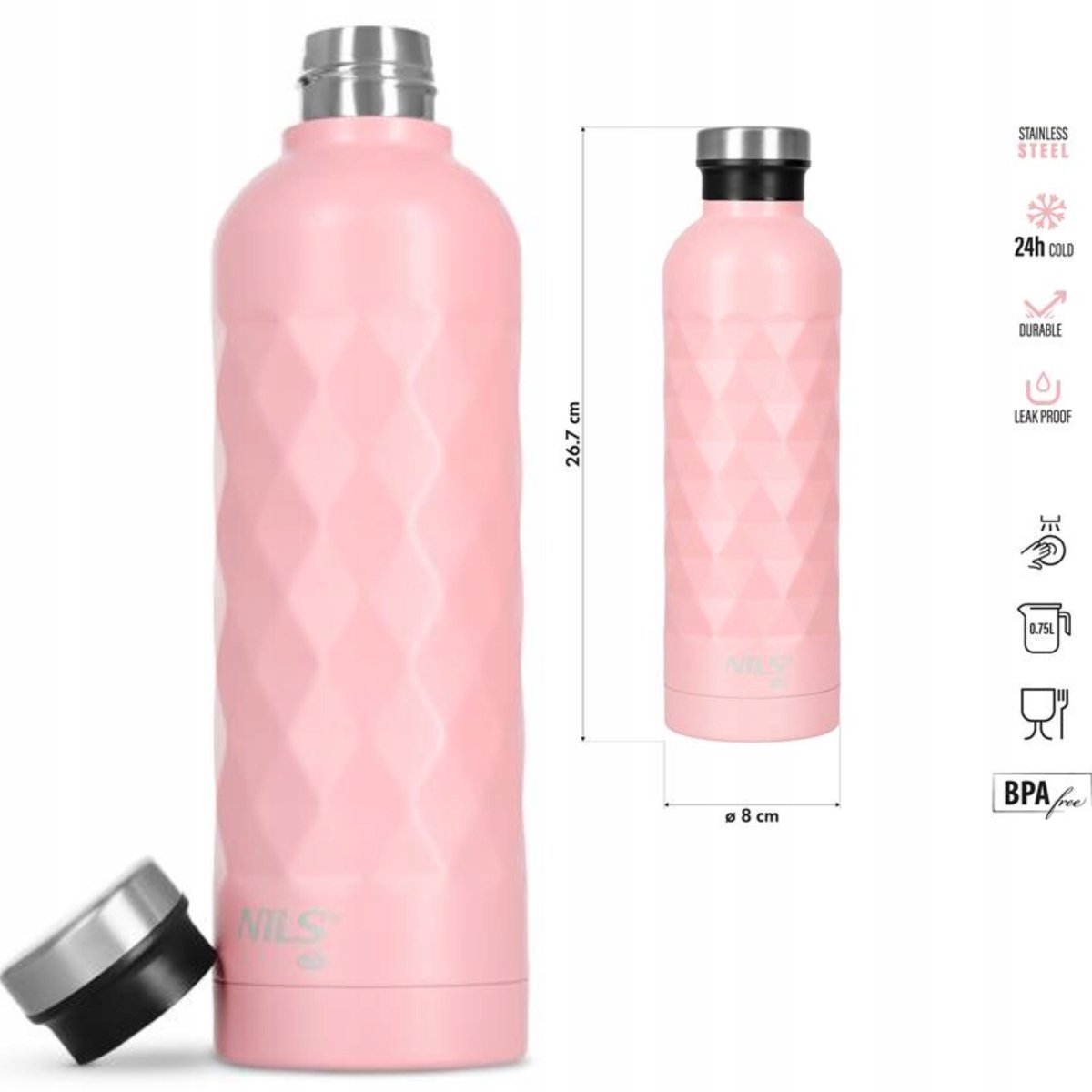 Nils Camp RVS Drinkflessen 750ml Roze - Lekvrij & Duurzaam