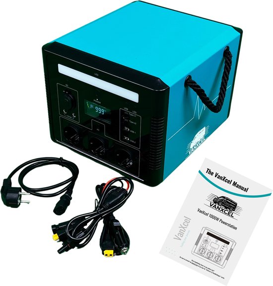 VanXcel Powerstation 1000W 1120Wh met LED Lamp - Draagbare Noodstroom Accu UPS Functie Solar Generator Camping USB-C QC3.0