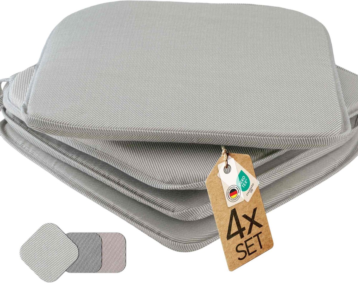 etérea Zitkussen Stoelkussen - Alice Seat Cushion 4 Stuk - 38x38 cm - strepen zilver