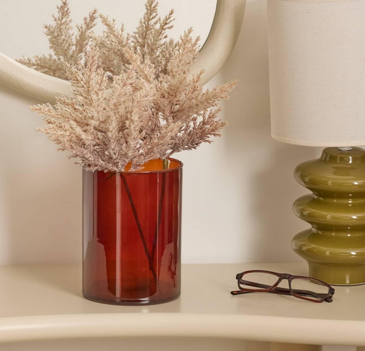 Atmosphera Lidy Glazen Vaas 20 cm - Amber Bruin - Diameter 14 cm - Woondecoratie - Bloemenvaas - Doorzichtig - Glas