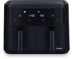HKoeNIG Olievrije Friteuse - FRY900 - 9L Capaciteit - 4,5L Dubbele Tank - 8 Kookprogramma's - 2400W