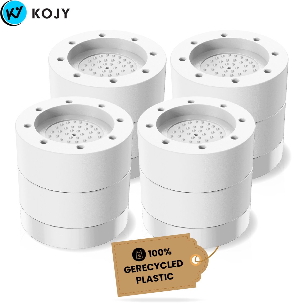 KOJY Wasmachine dempers - Verhoger - Stapelbaar - Wit - voor wasmachine en wasdroger - 8 Stuks