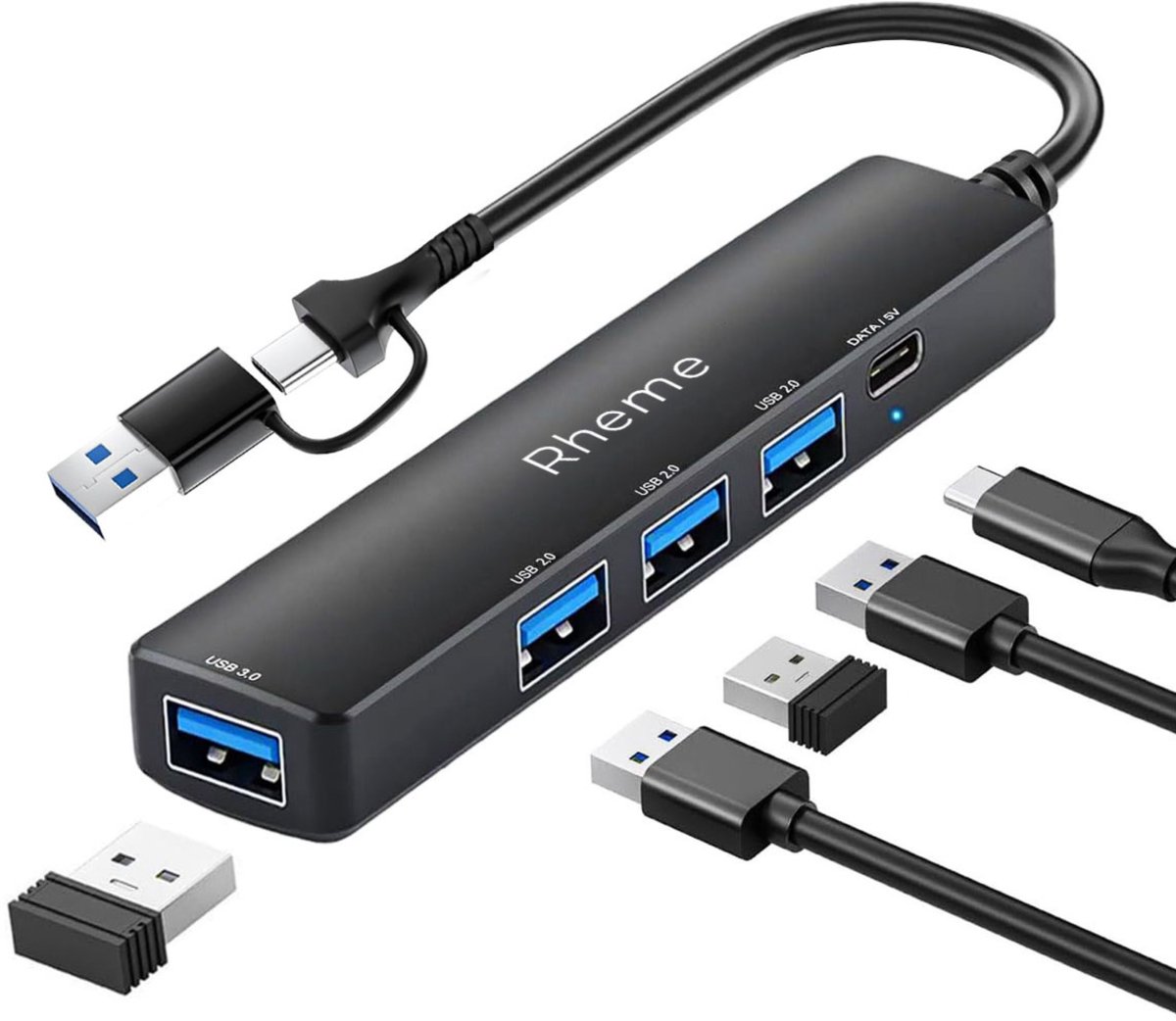 USB Hub - 5 in 1 - USB 3.0 & 2.0 – USB-C Adapter - USB Splitter - Geschikt voor Laptop, MacBook, iPad, Android & Windows - Aluminium Behuizing - Rheme