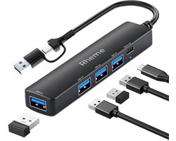 USB Hub – 5 in 1 – USB 3.0 & 2.0 – USB-C Adapter – USB Splitter – Geschikt voor Laptop, MacBook, iPad, Android & Windows – Aluminium Behuizing – Rheme