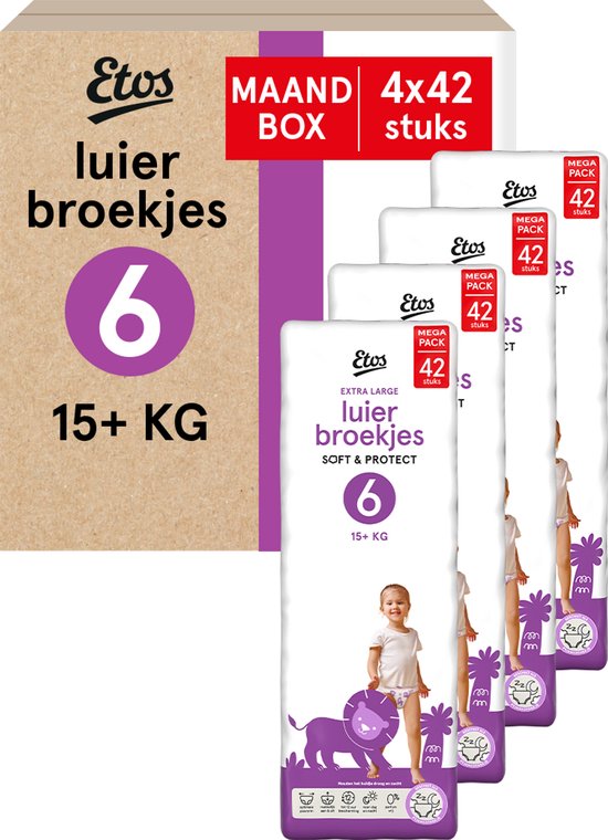 Etos Luierbroekjes - Maat 6 - 15+ kg - Maandbox - 4 x 42 stuks