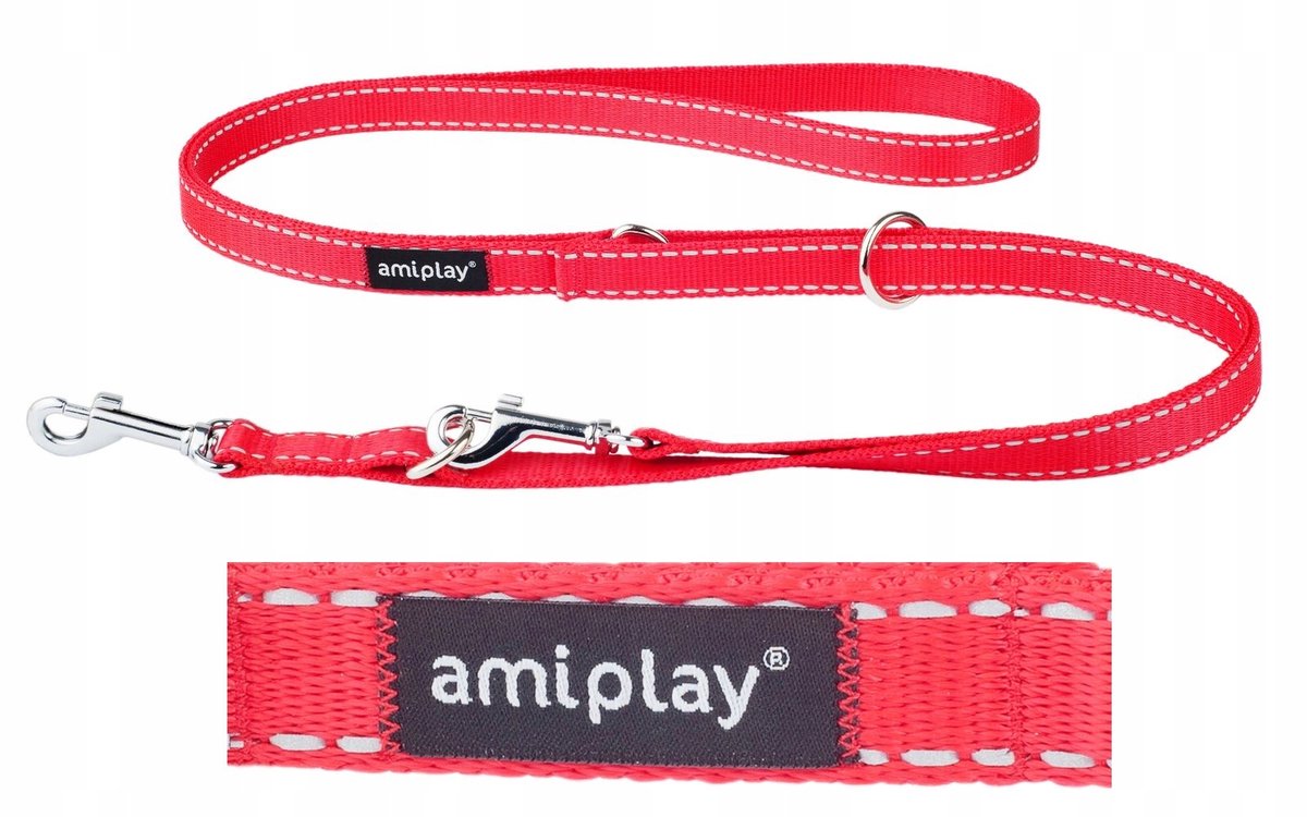 Amiplay 6-in-1 Reflecterende Hondenlijn Rood L (100-200cm, 2cm ras)