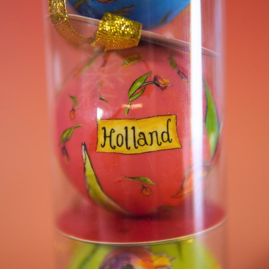 Set de Boules de Noël Tulipes Couleur Holland: Blauw, Rose et Vert (3 pièces) - Champ de Tulipes Hollandais avec Moulin à Vent - Plastique