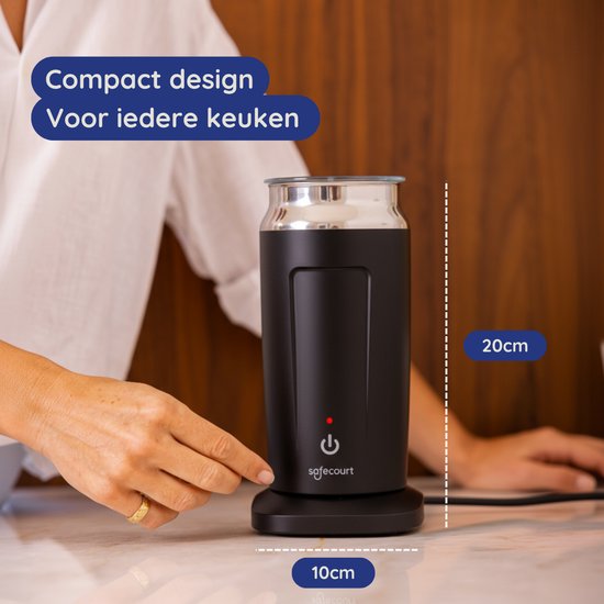 Safecourt kitchen Elektrische Melkopschuimer - PFAS & Teflonvrij - 4-in-1 - Antikleeflaag - Eenvoudige reiniging - Zwart