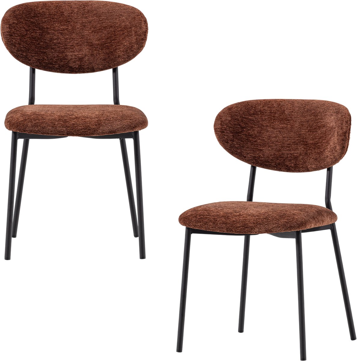 WOOOD Kjeld Eetkamerstoelen - Chenille Stof - Bruin - Set van 2