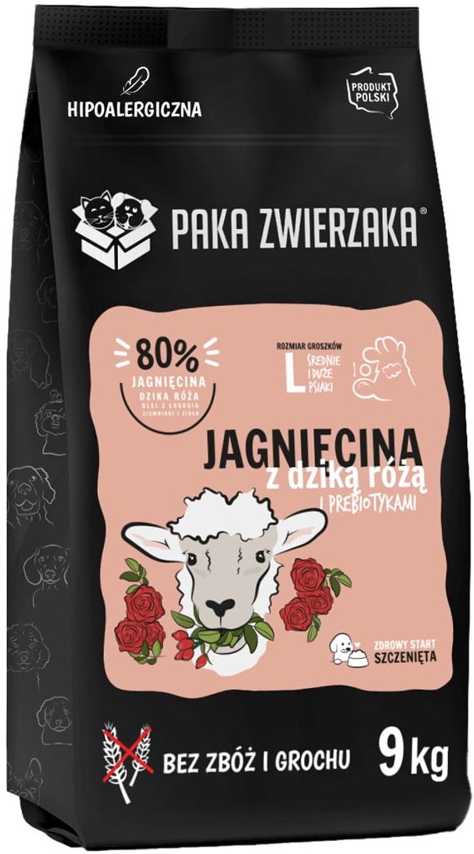 Paka zwierzaka Paka Zwierzaka - Droogvoer voor Honden - Lamsvlees & Rozenbottel - Natuurlijk & Graanvrij - Hypoallergeen - Ondersteunt Immuunsysteem & Huid - 9 kg