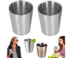 2 stuks waterbekers - drinkbekers van roestvrij staal - geïsoleerde drankbekers - breukvaste wijnbekers - voor het bewaren van koffie, vruchtenthee, melk, whisky, bier, dranken, heet water, ijswater (7,3*7,4 cm - zilver)