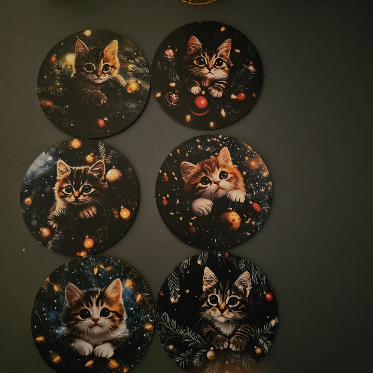 Katdootje - Onderzetters - Set van 6 verschillende - Kerstkatten