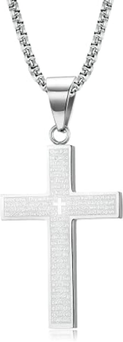 Heren Kruis Hanger van RVS met 60 cm Ketting - Zilveren en Zwart Goud