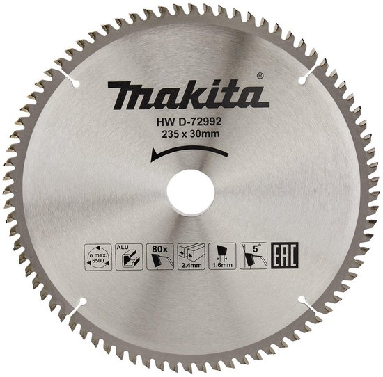 Makita cirkelzaagblad HW D-72992, 235 x 30 mm, 80 tanden, voor aluminium.