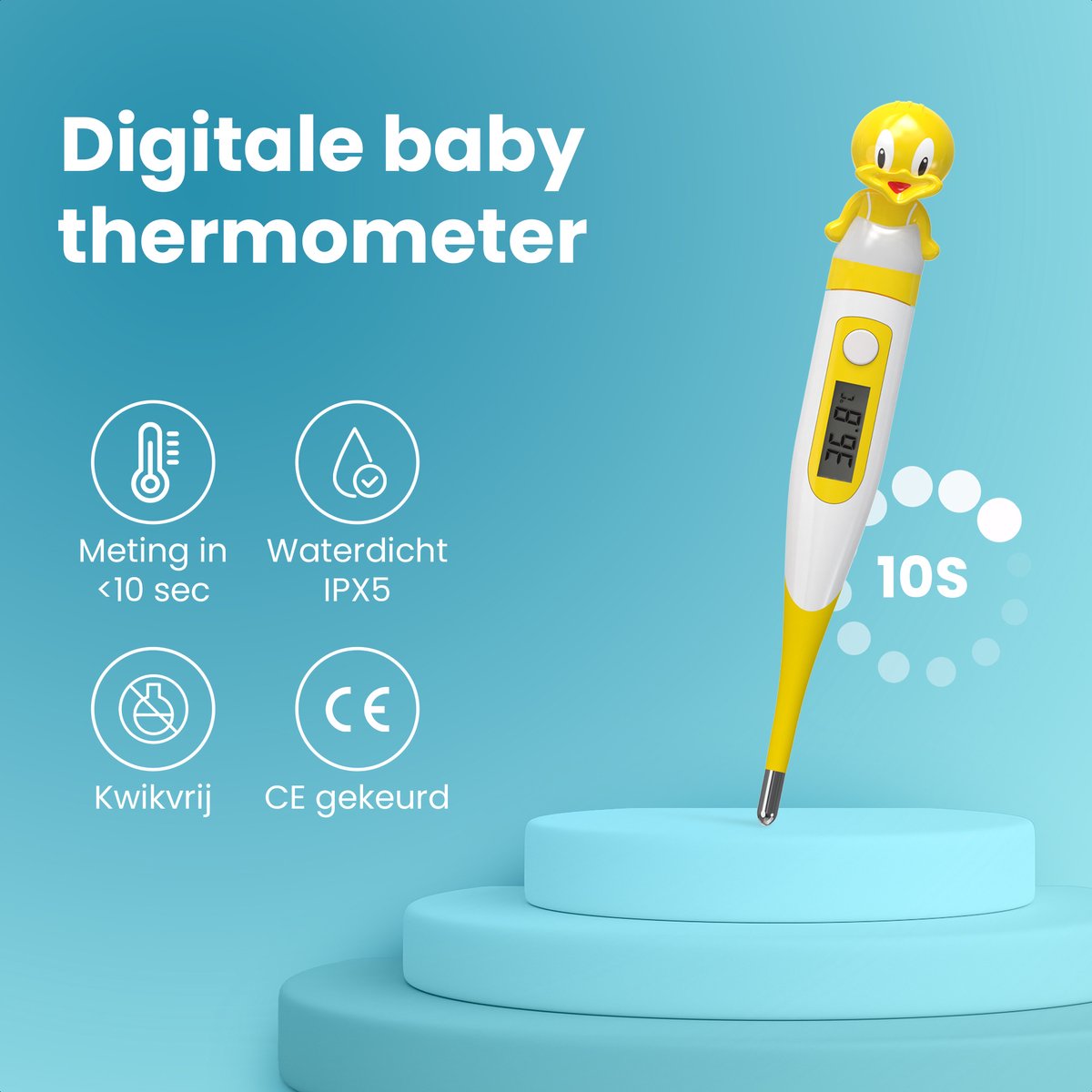 Babydrogist digitale Baby Thermometer met flexibele tip - Rectaal, oksel & oraal - Eend — cadeau in Cadeau-ideeën - foto 4