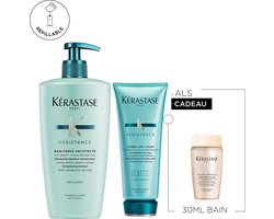 Kérastase Résistance Duo + Cadeau - Navulbare Shampoo 500ml & Conditioner 200ml + Bain 30 ml Cadeau - Voor Beschadigd Haar