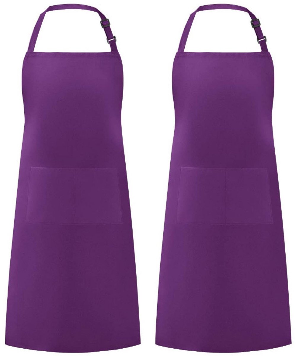 Keukenschorten, waterdicht, met zakken, verstelbare barbecue schorten, lange schouderbanden, keukenschorten voor dames en heren, geschikt voor keuken, restaurant, cafe, paars