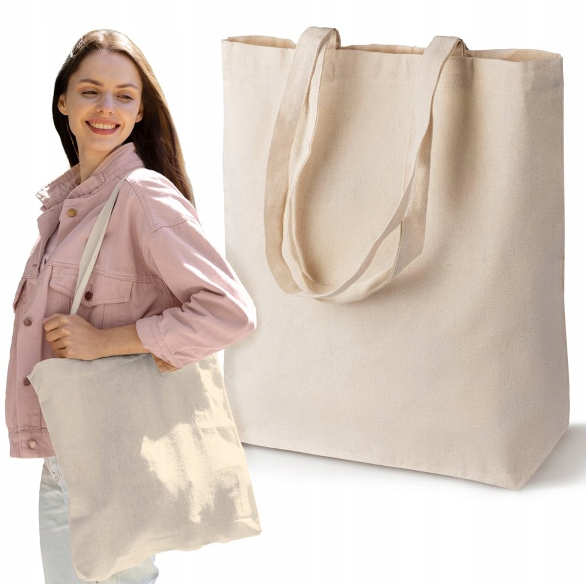 Ecru Katoenen Boodschappentas Dublin 38x8x42cm, Lange Hengsels 145g