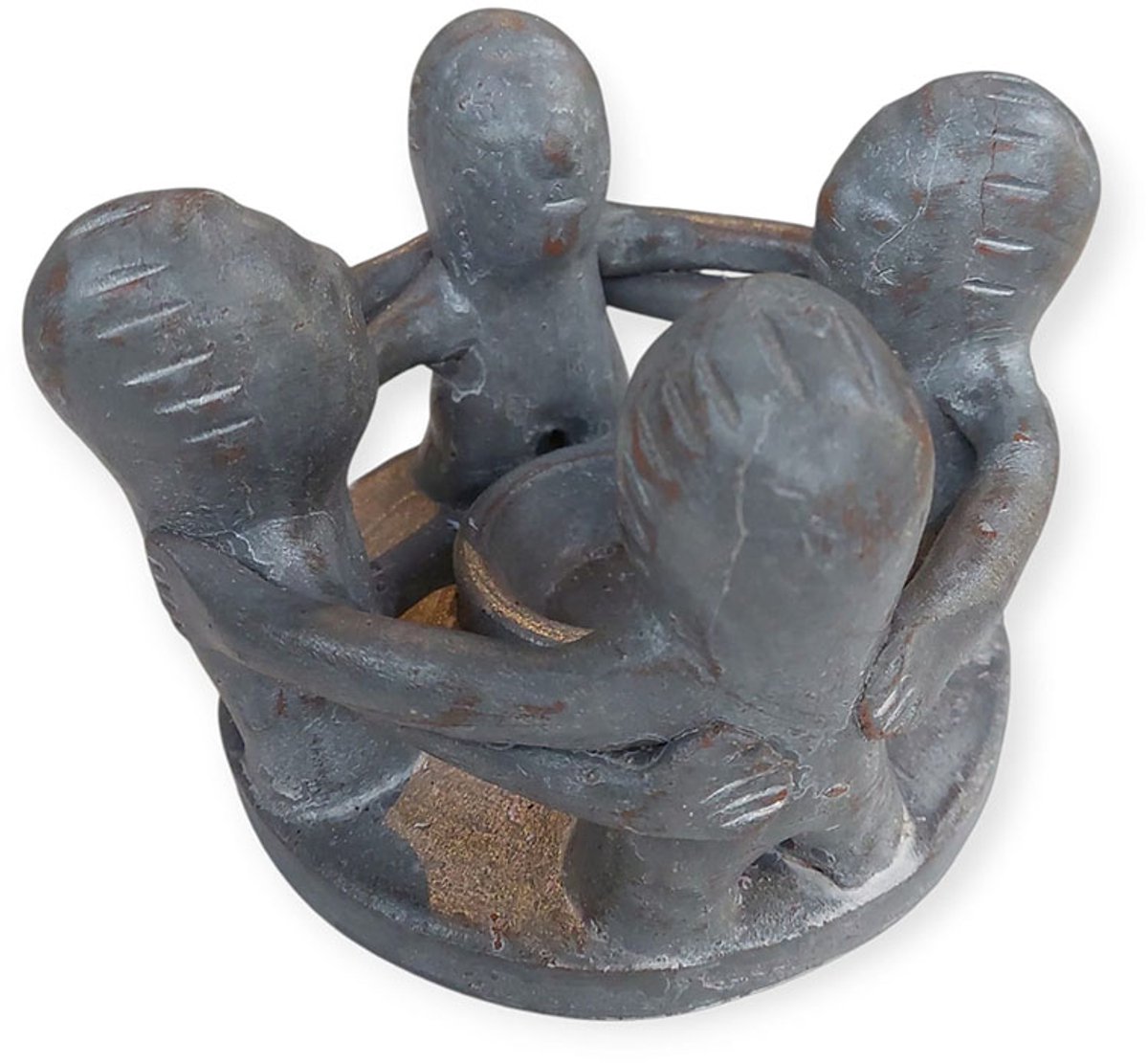 Floz Design vriendenkring 4 personen - vier figuren beeld omhelzing - 16x13 cm - fairtrade van terracotta