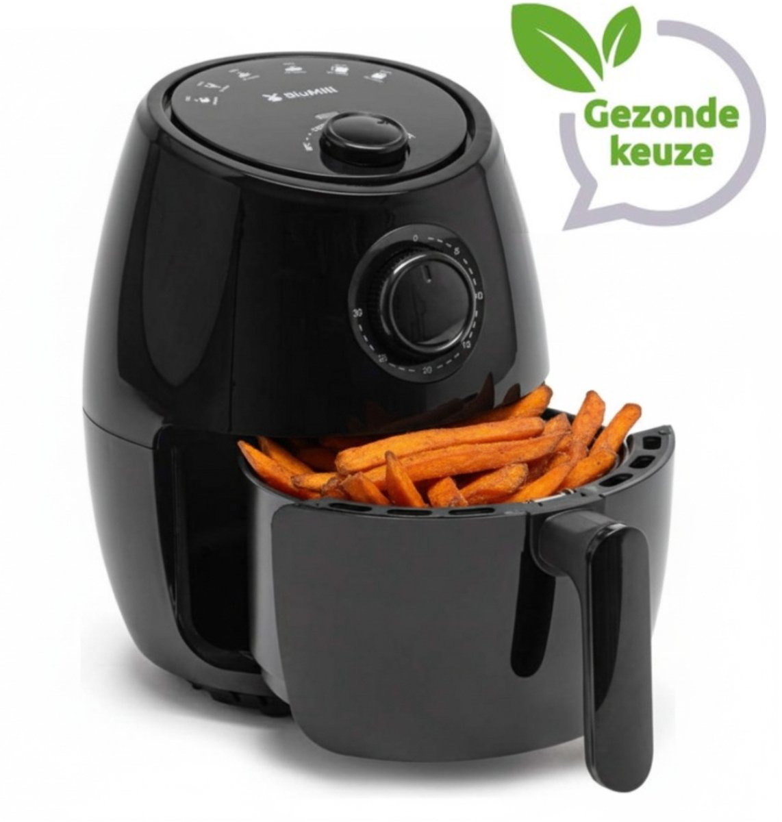 BluMill Mini Airfryer - Compacte Heteluchtfriteuse - Airfyer 2 Personen - 1000W - 2L