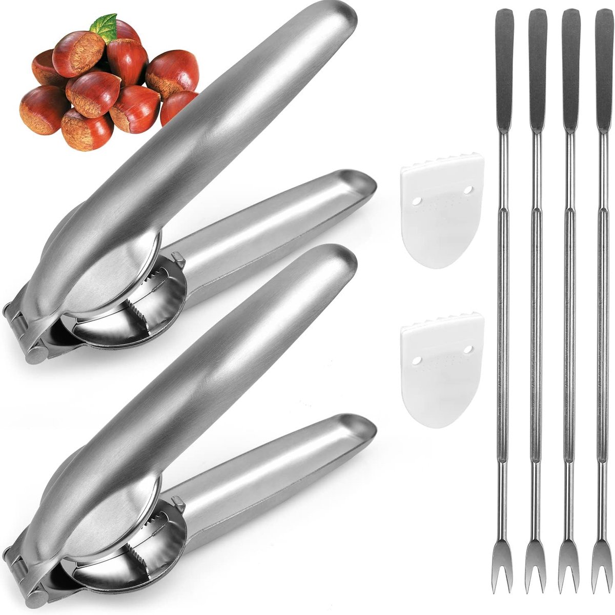 2-Pack Notenkraker Kastanje Clip Dunschiller Notenkraker Pecan Walnoot Tang Opener 304 RVS Keukengereedschap voor walnoten gedroogd fruit kastanjes notendoder, praktisch voor dagelijks gebruik, thuis, in de bakkerij, in restaurants - Cyslmuk®