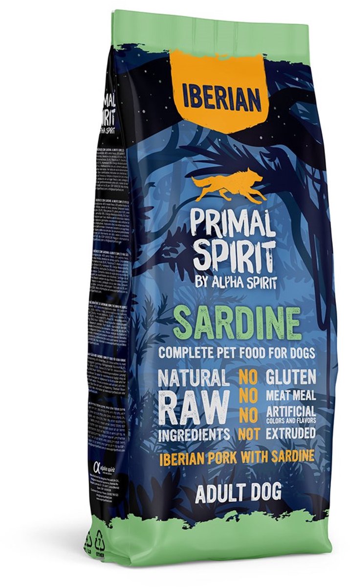 PRIMAL SPIRIT Primal Spirit - Droogvoer voor Honden - Iberische Sardine - Natuurlijk & Graanvrij - Ondersteunt Huid, Vacht & Energie - 12 kg