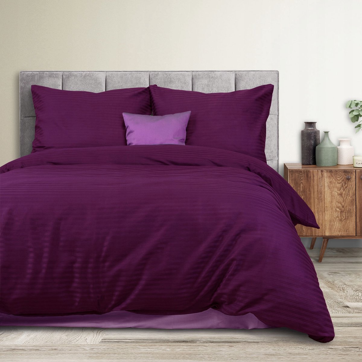 Cizgili Violet Katoen Satijn Beddengoed 140x200cm