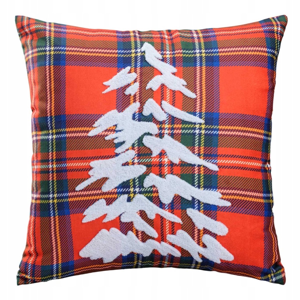 Kerst Kussenhoes 45x45cm - Zacht Velours met Geborduurde Ruit en Kerstboom